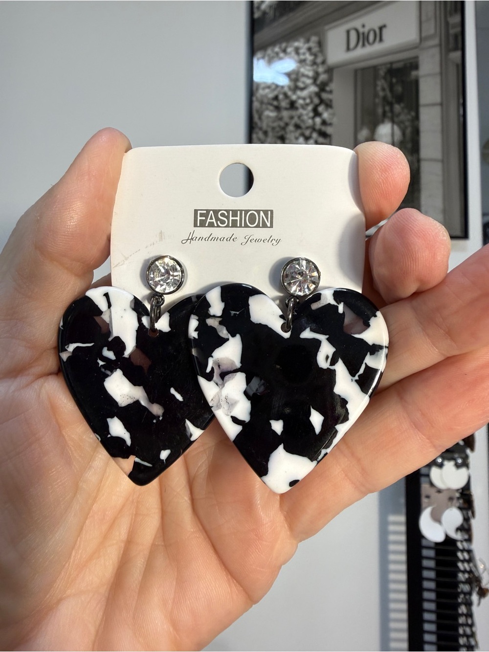 Black & White Heart Drop Earrings